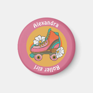 Magnet nom personnalisé fille roller rose féminin