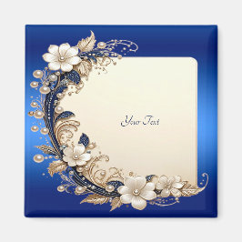 Magnet ornemental floral bleu blanc