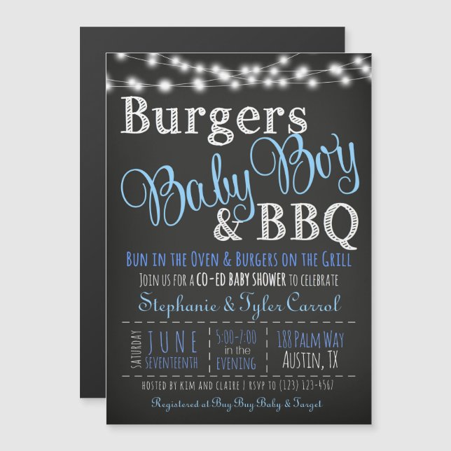 MAGNET Paare Coed Burger Baby Boy GRILLEN Einladun (Vorne/Hinten)