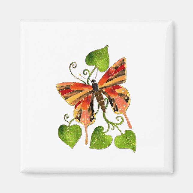 Magnet papillon en verre orange (Devant)
