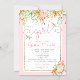 MAGNET Papillon Girl Floral Rose Baby Invitation
