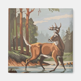 Magnet PBN Pittoresque de la forêt de cerfs vintag