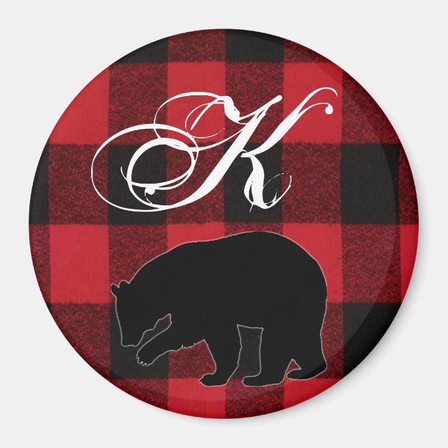 Magnet personnalisé Rouge Buffle Plaid Ours noir (Devant)