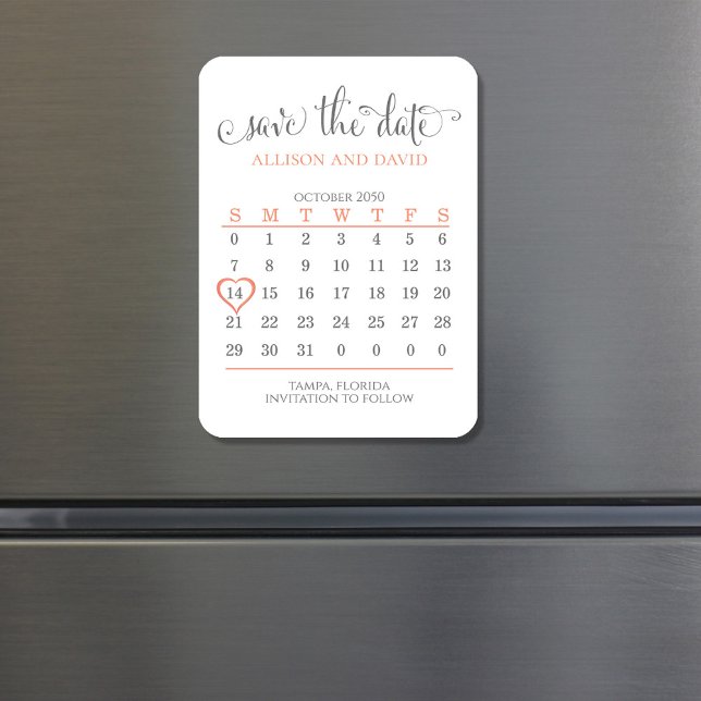 Magnet photo flexible (Peach and grey Wedding save the date calendar magnet.)