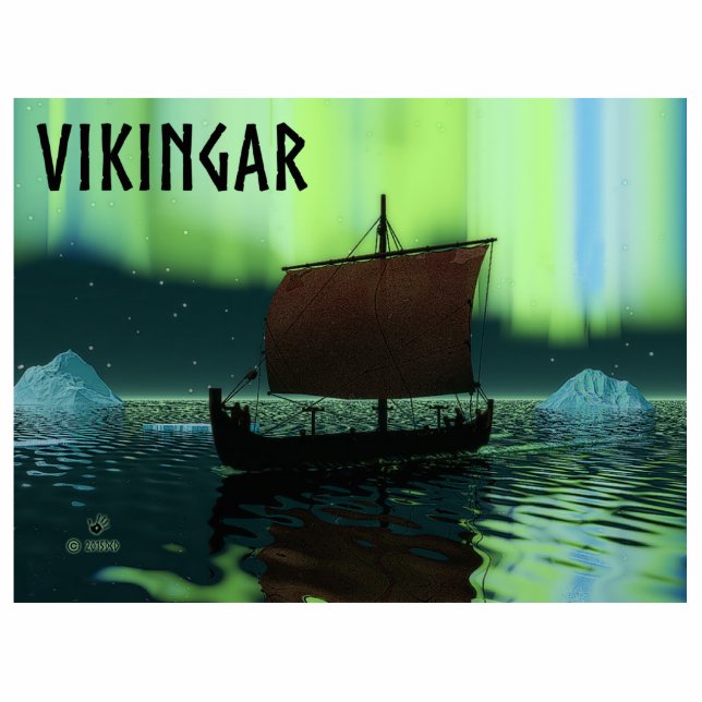 Magnet Photo Sculpture Bateau Viking Sous Lumière Du Nord (Devant)