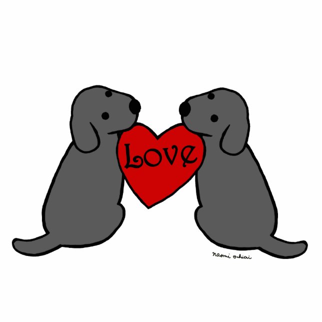 Magnet Photo Sculpture Deux Labradors noir avec la bande dessinée d'amour (Devant)