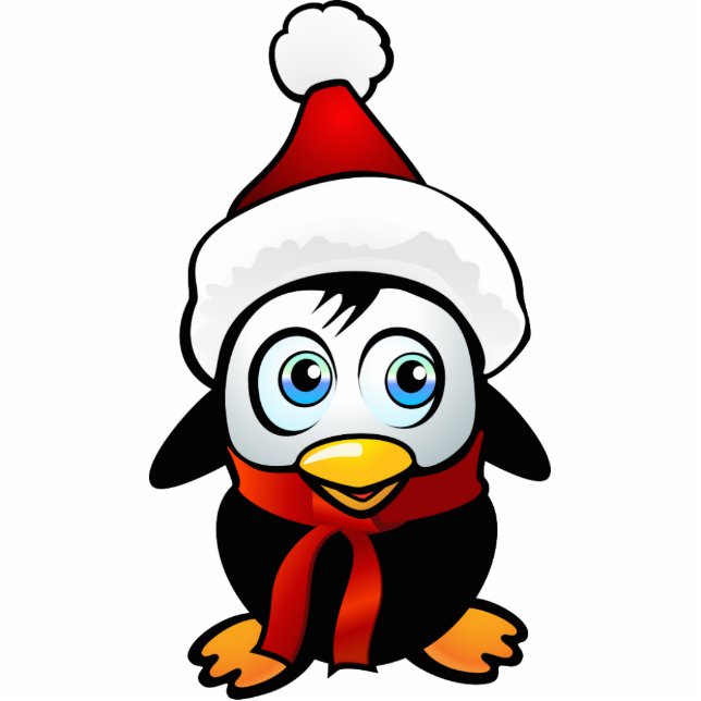 Magnet Photo Sculpture Pingouin de bébé avec chapeau de Père Noël (Devant)