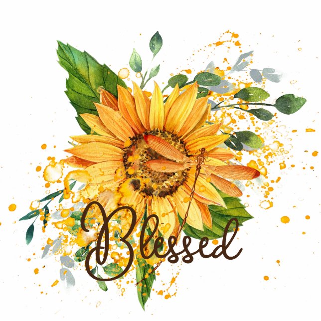 Magnet Photo Sculpture Tournesol et libellules chute aimant personnalisé (Devant)