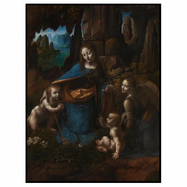 Magnet Photo Sculpture Vierge des Rochers"Vierge Marie, bébé Jésus, Jean (Devant)