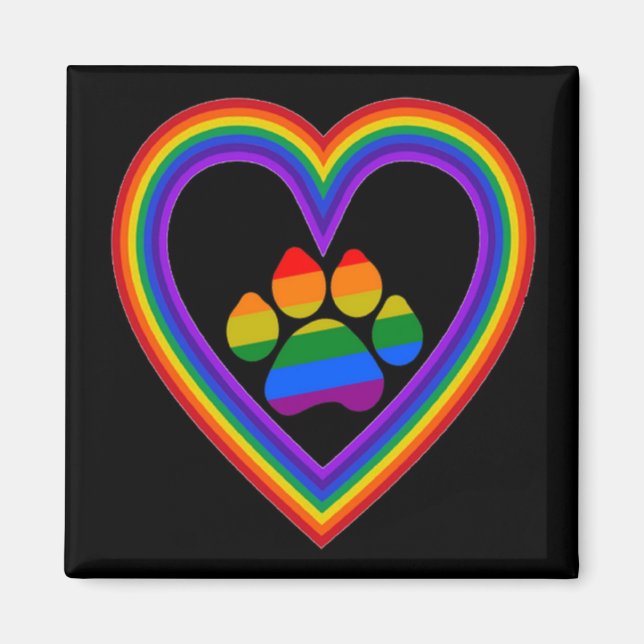 Magnet-Regenbogenherz mit Pfote Magnet (Vorne)