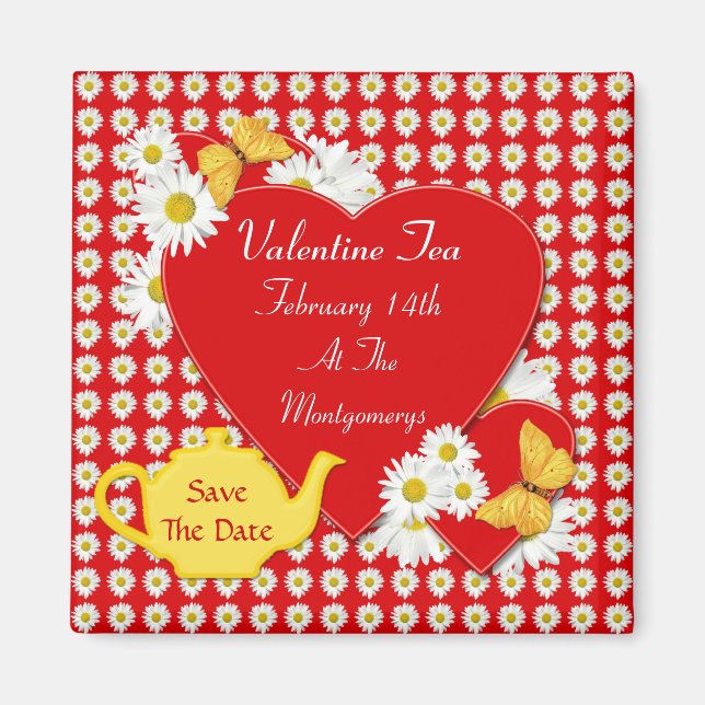 Magnet Réservez la date du Tea Party Valentine (Devant)