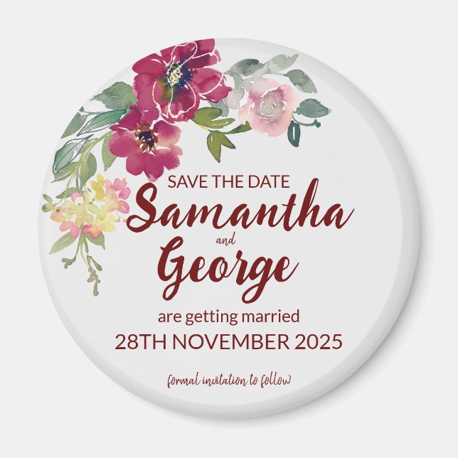 Magnet Réservez la date Floral Bohème Personnalisé (Devant)