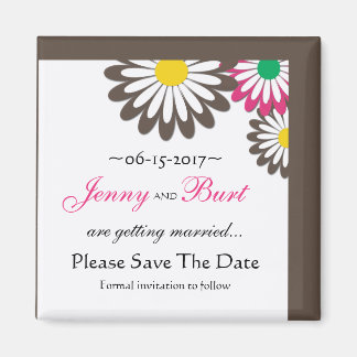 Magnet Réservez la date florale rose et chocolat