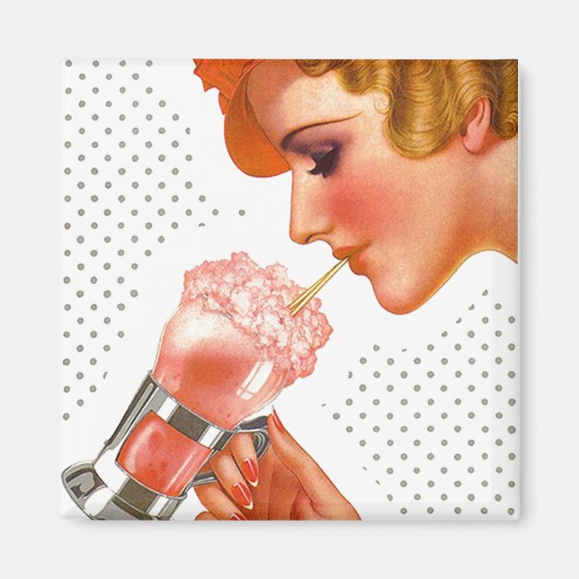 Magnet ~ RETRO Gal Genießen Soda Fountain Drink (Vorne)