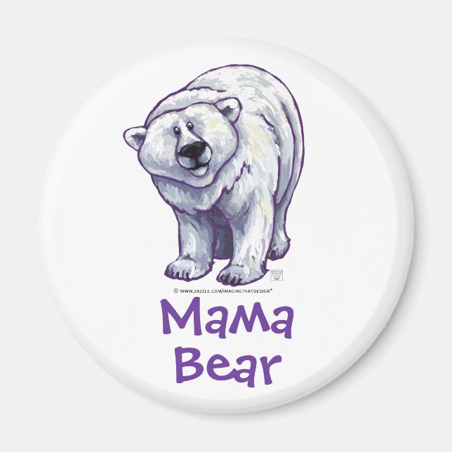 Magnet rond de l'ours polaire de maman (Devant)