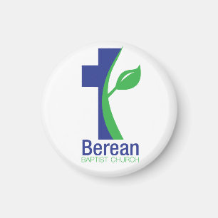 Magnet rond d'église baptiste de Berean (blanc)