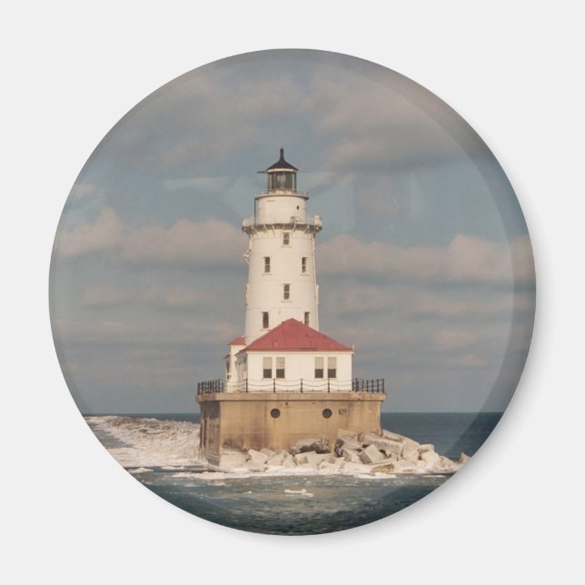 Magnet rond du phare du lac Michigan (Devant)