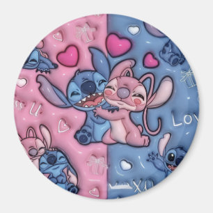 Magnet Rond Mignon Stitch et Angel