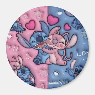Magnet Rond Mignon Stitch et Angel