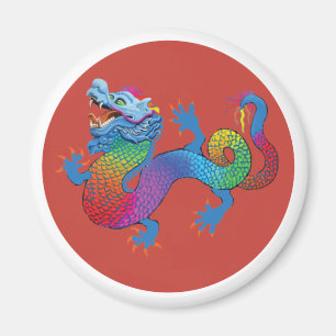 Magnet rouge avec dragon coloré