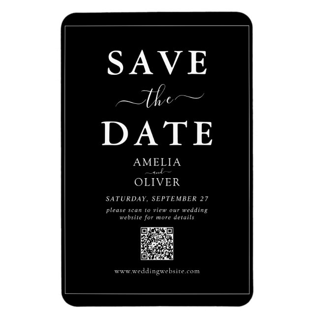 Magnet Schwarz QR Code Moderne Hochzeit Termin mer (Vertikal)