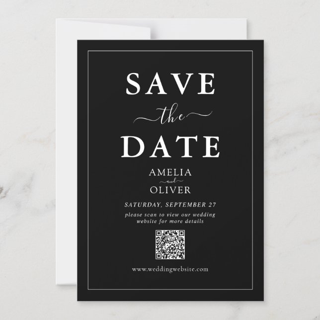 Magnet Schwarz QR Code Moderne Hochzeit Termin mer (Vorderseite)