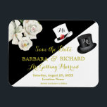 MAGNET Schwarz & Weiß Hochzeit Speichern Sie das D<br><div class="desc">Romantisches und einzigartiges schwarz-weißes Blumenbudget Save the Date. Goldbuchstaben zum Set und ein schwarzer Hut für den Herrn und ein weißer Hut für die Braut. Sorgfältig als "Frau und Herr" zu ändern, da die Veranstaltung naher zeichne, natürlich. Für alle Designfragen oder zusätzliche Anpassungen und / oder Match-Artikel, senden Sie einfach...</div>