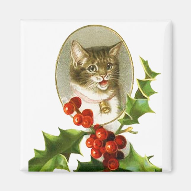 Magnet Vintage de Noël Kitten (Devant)
