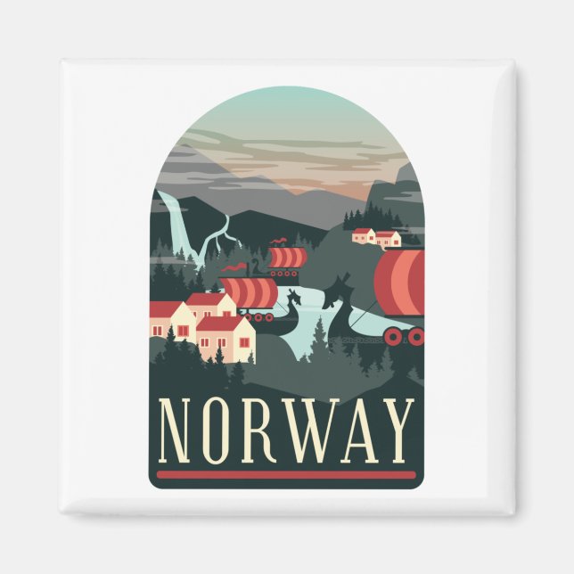 Magnet Vintage voyage du paysage norvégien (Devant)