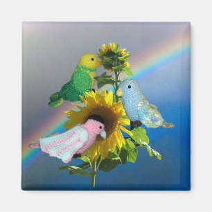Magnet - Vögel von Spielzeug auf Sonnenblumen