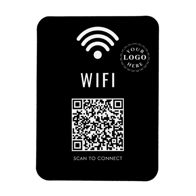Magnet WiFi noir élégant avec logo et code QR simp (Vertical)