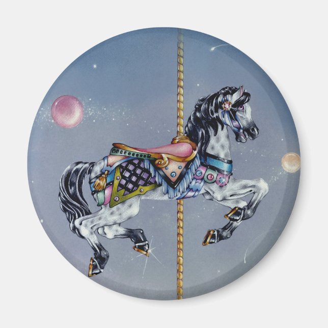 Magnete - Graues Mare Karussell Pferd Magnet (Vorne)