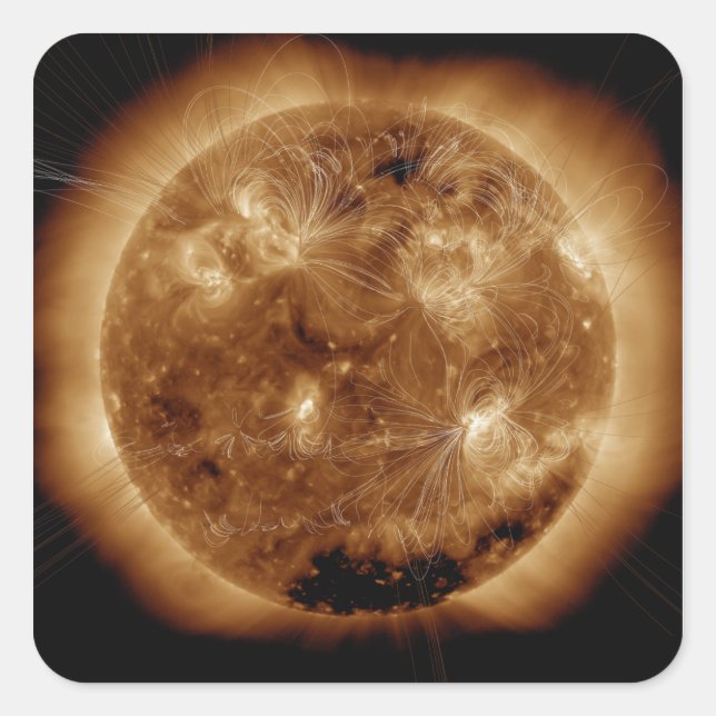 Magnetfeldlinien auf der Sonne 2 Quadratischer Aufkleber (Vorderseite)