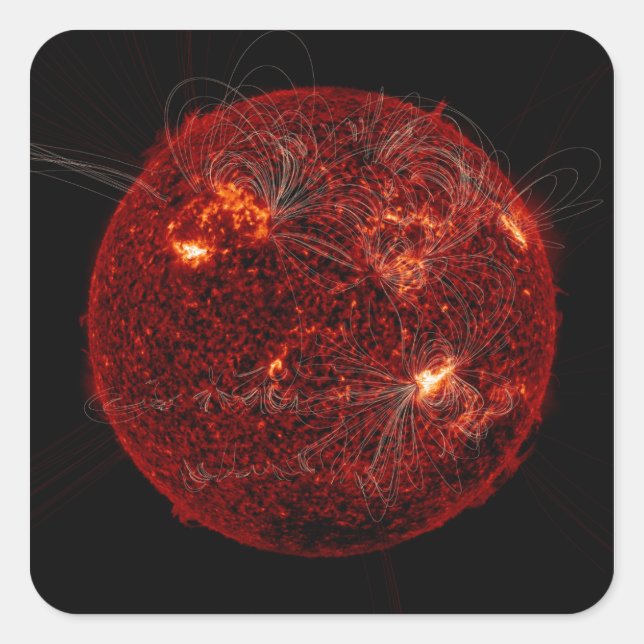 Magnetfeldlinien auf der Sonne 3 Quadratischer Aufkleber (Vorderseite)