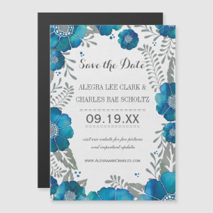 Magnetic Blue Aqua Floral Vintag Typografie Magneteinladung