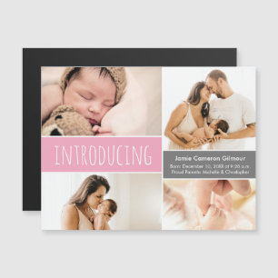 Magnetic Foto Collage Einführung Pink Baby Girl Magneteinladung