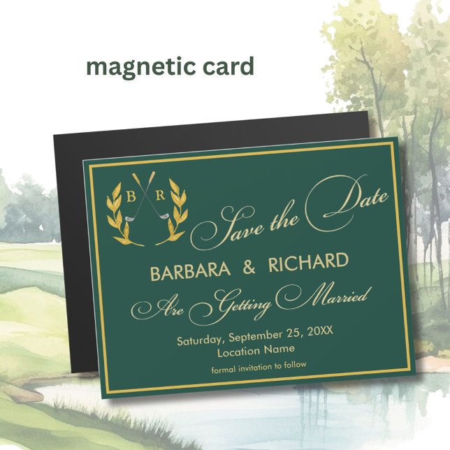 MAGNETIC Golf Theme Monogram Wedding Save the Date Magnetkarte (Von Creator hochgeladen)