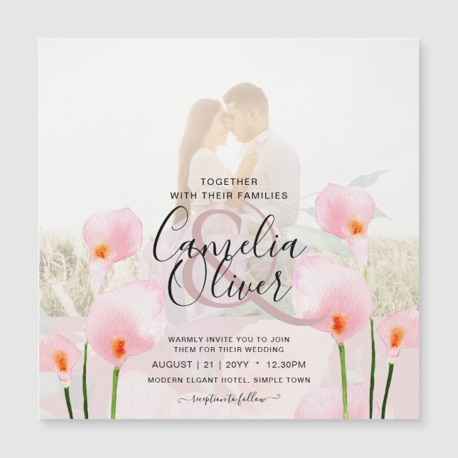 MAGNETIC Pink Calla Lily PHOTO Mariage Invitation (Devant)