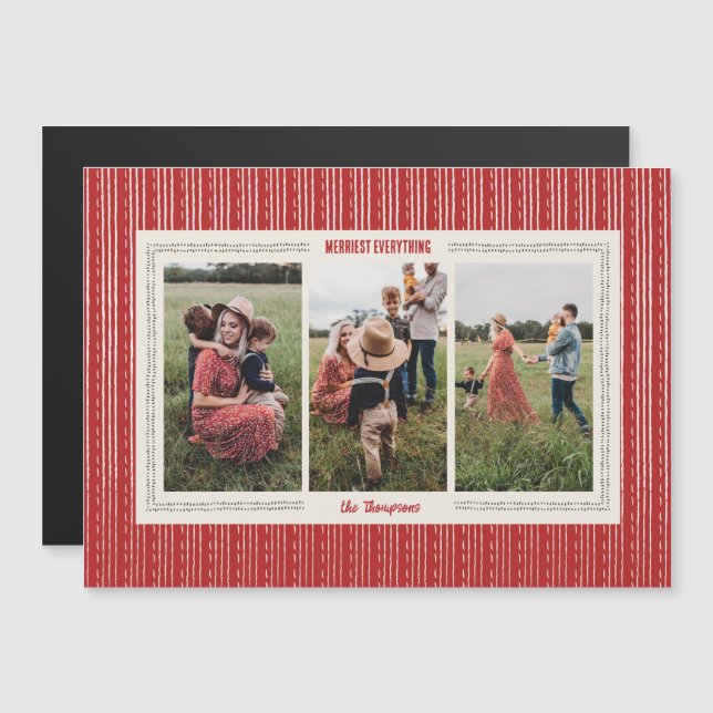 Magnetic Red Modern Farmhouse Holiday Foto Card Magneteinladung (Vorne/Hinten)