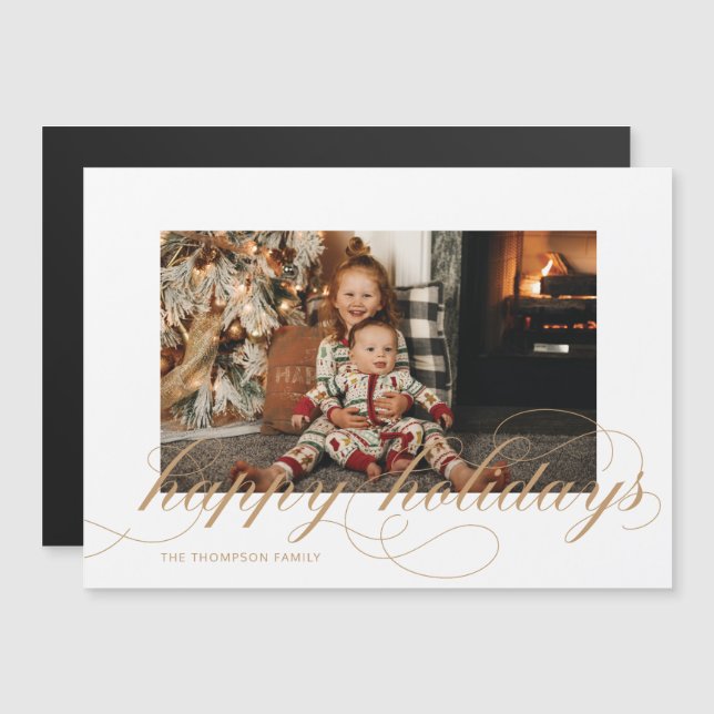 Magnetic Script Happy Holidays Elegante Fotokarte Magnetkarte (Vorne/Hinten)