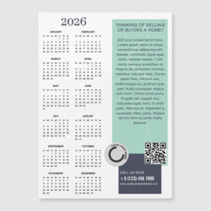 Magnétique 2026 Calendrier Société Logo QR Code Carte magnéti