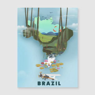 Magnétique Affiche de voyage illustrée de la carte du Brésil