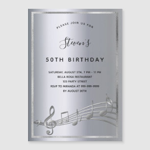 Magnétique Anniversaire argent notes musique invitation aiman