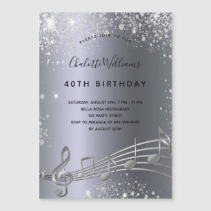 Magnétique Anniversaire argent notes musique invitation aiman