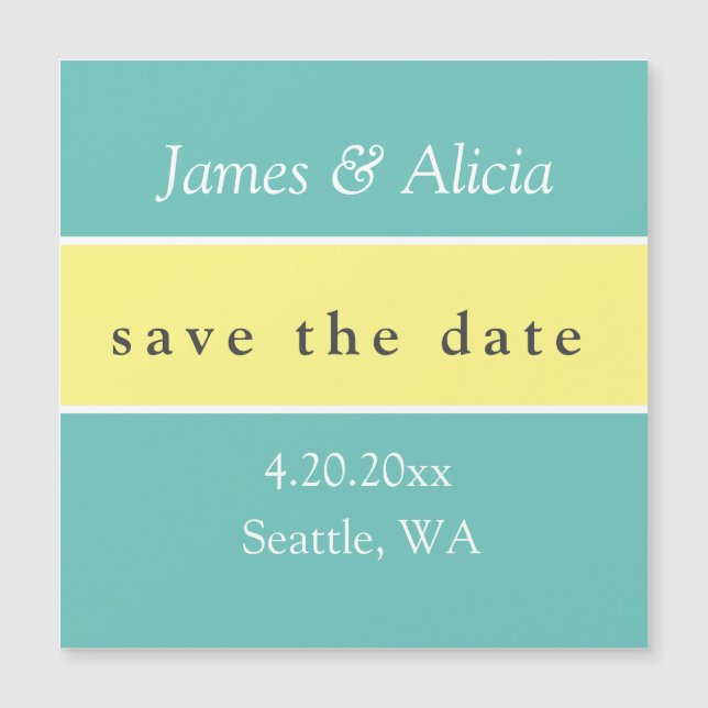 Magnétique Aqua & Jaune modernes Enregistrer la date Carte ma (Devant)