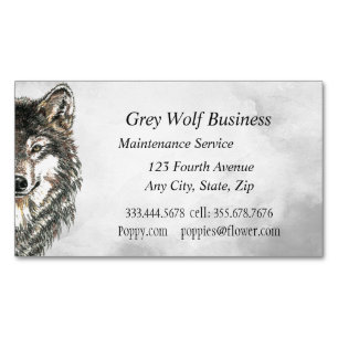 Magnétique Aquarelle Gris Loup animal Carte de visite personn