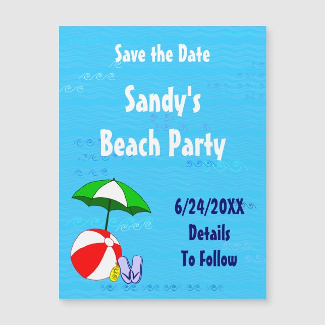 Magnétique Beach Ball Pool Party Enregistrer la date Carte ma (Devant)