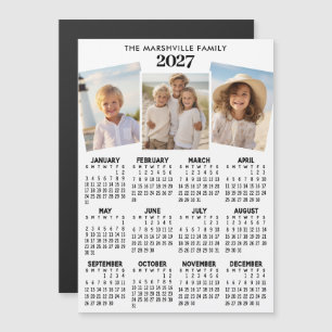 Magnétique Calendrier 2027 3 Photos - Vue annuelle Carte magn