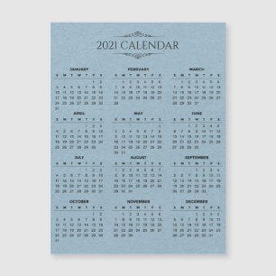 Magnétique Calendrier simple 2021 sur papier bleu carte magné