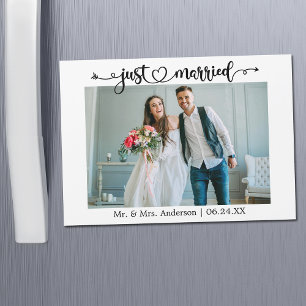 Magnétique Calligraphie Coeur juste marié Mariage carte magné